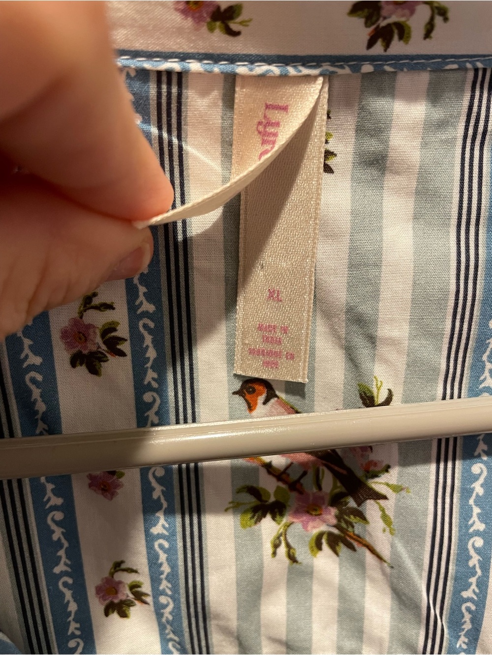 Anthropologie Light Blue Striped Floral And Bird Tie-Front Mini Dress NWOT - Picture 7 of 11
